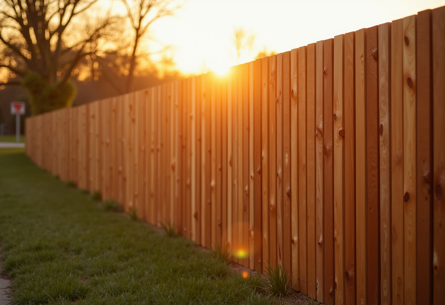 Cedar fence stained solid-color in Choctaw